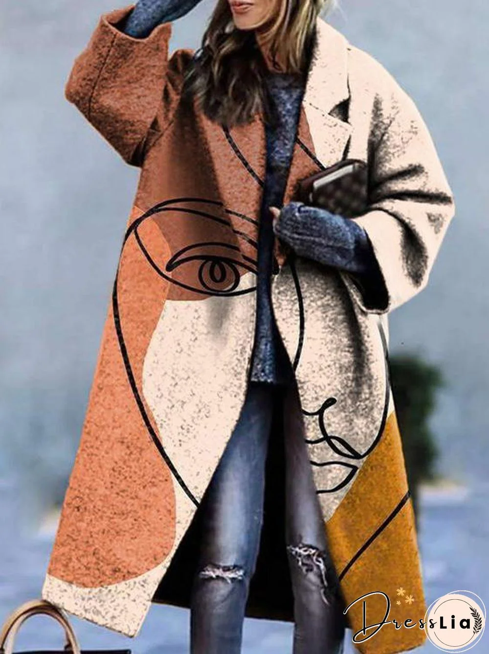 Women Winter Printed Woolen Coat