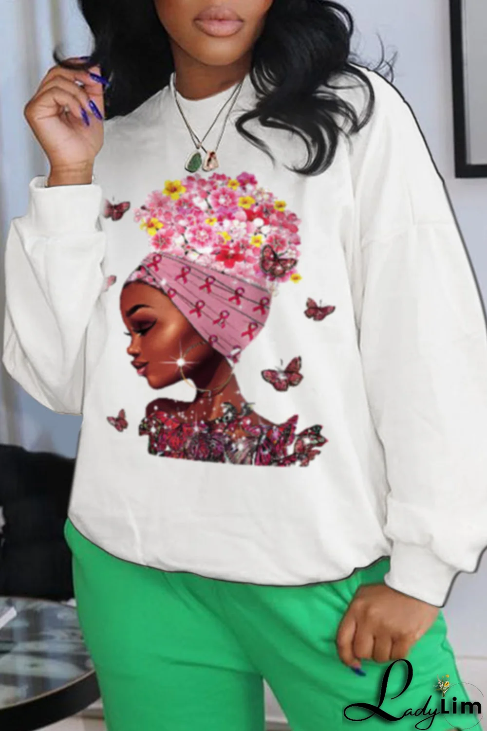 Grey Fashion Vintage Butterfly Print Patchwork O Neck Tops