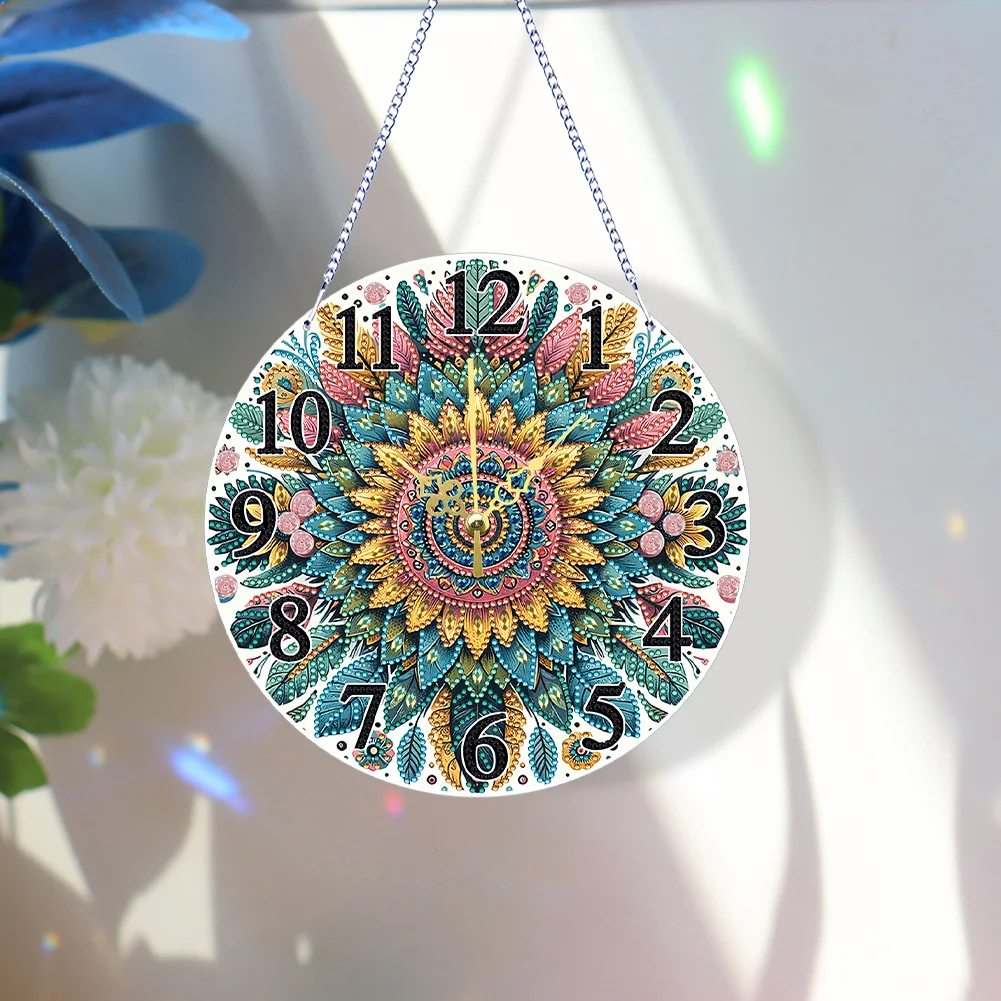 DIY Mandala Flower Acrylic Special Shaped 5D Diamond Painting Hanging Clock Art Craft