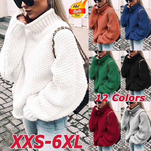 New 12-color Women's Thick Thread Sweater Roll High Neck Bat Sleeve Sweater Knit Pullover Casual Sweater Loose Oversized Top - Shop Trendy Women's Fashion | TeeYours