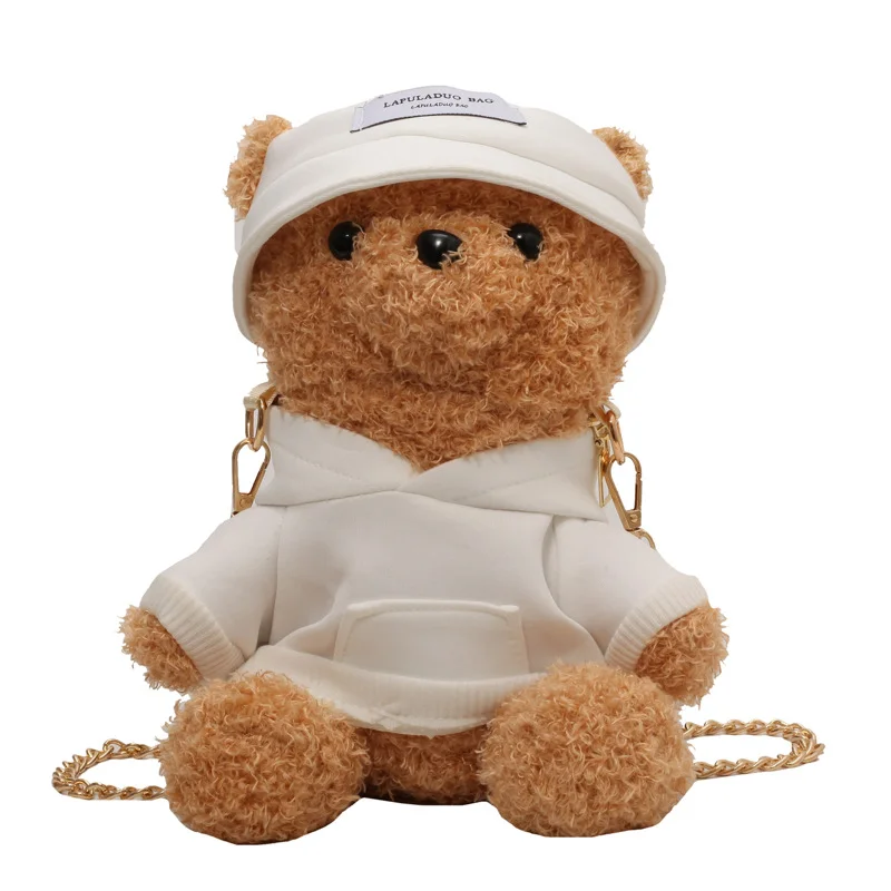 Pongl Pongl New Autumn And Winter Cute Cute Wear Clothes Bear Bag One Shoulder Chain Bag Cross-Body Bag