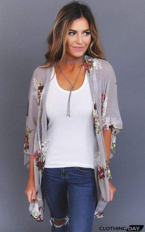 Bohemia Flower Print Summer Beach Women's Cardigan Loose Chiffon Coat