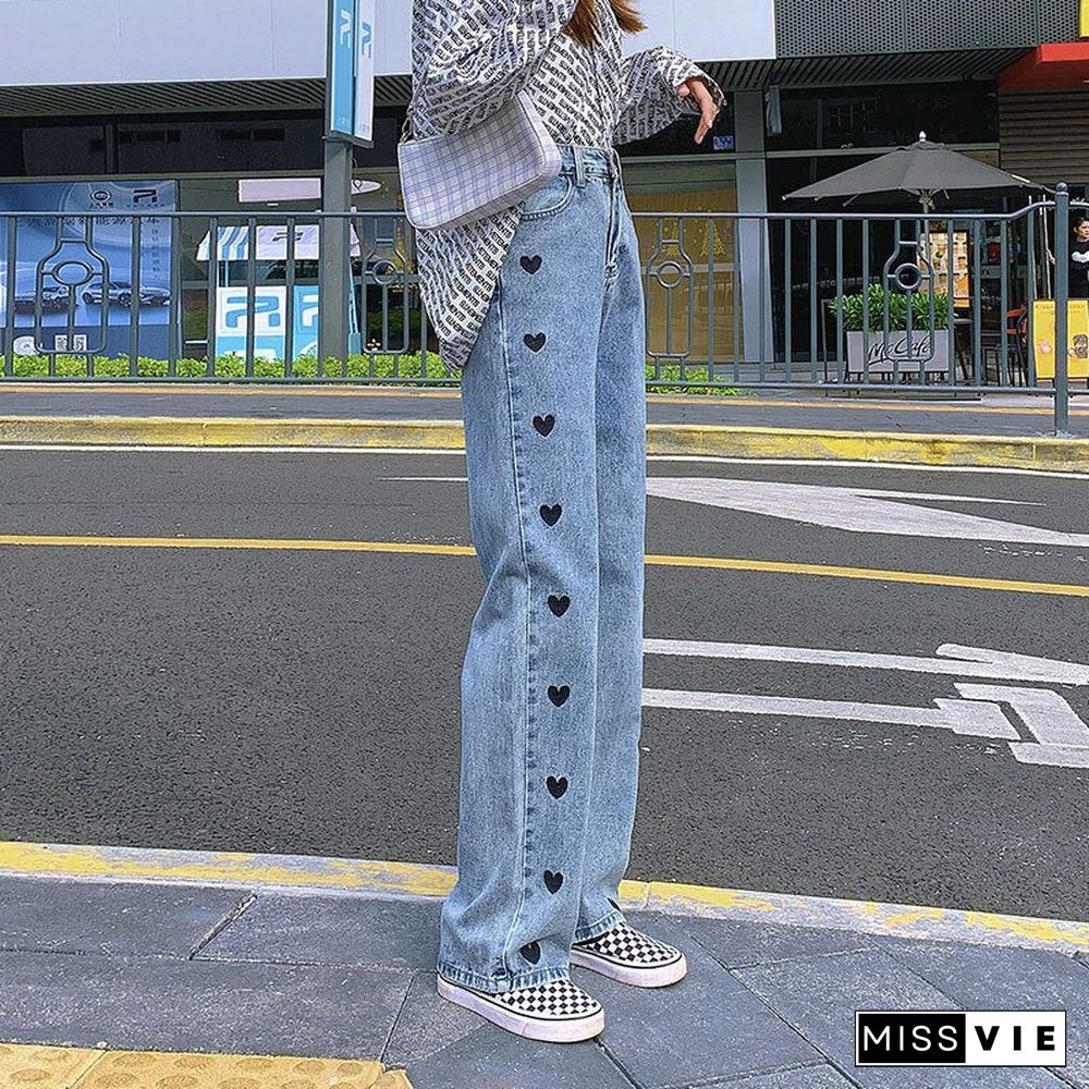 High Waisted Womans Jeans Blue Vintage Style Denim Clothing Streetwear Quality Fashion