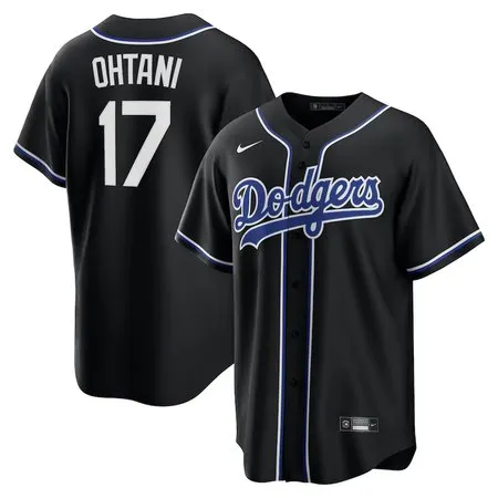 Men's Los Angeles Dodgers #17 Shohei Ohtani  Black Lights Out Replica Player Jersey