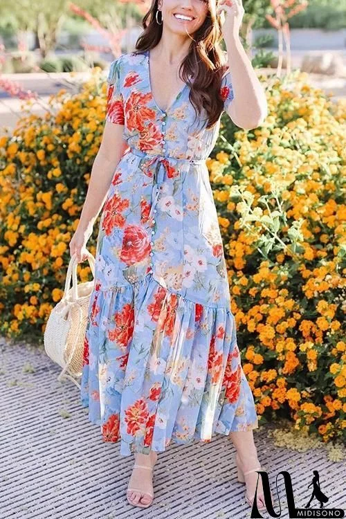 Garden Watercolor Floral Button Dress