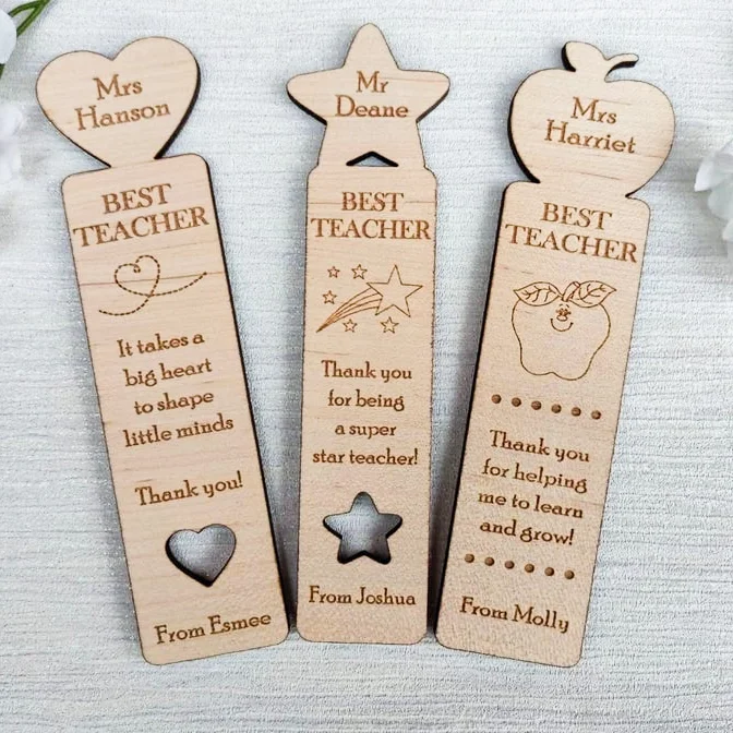 Personalized Wooden Teacher Bookmark Custom Name Appreciation Gift