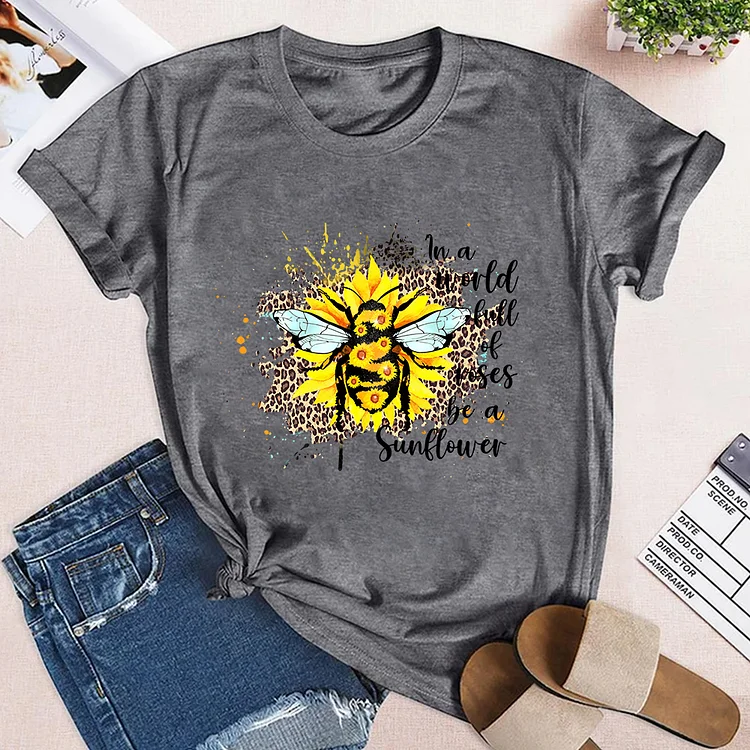 Creative Bee and Sunshine Theme Neck T-shirt