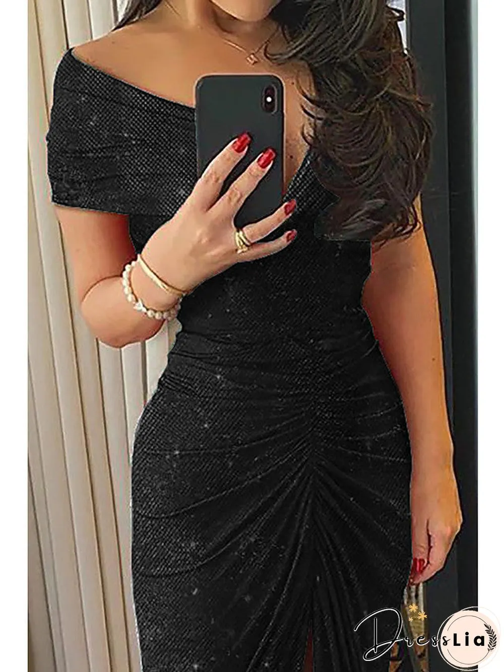 Women's Sheath Dress Midi Dress Short Sleeve Fall Hot Sexy Black Red Green Gray S M L XL Black Dresses