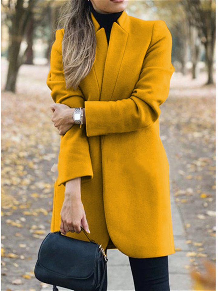 Autumn and Winter New Fashion Solid Color Collar Long-sleeved Slim Type Temperament Commuter Tweed Jacket Coat