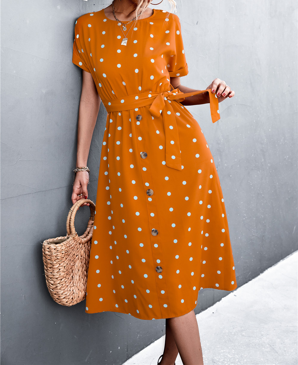 Bohemian Polka Dot Short Sleeve Boho Dress