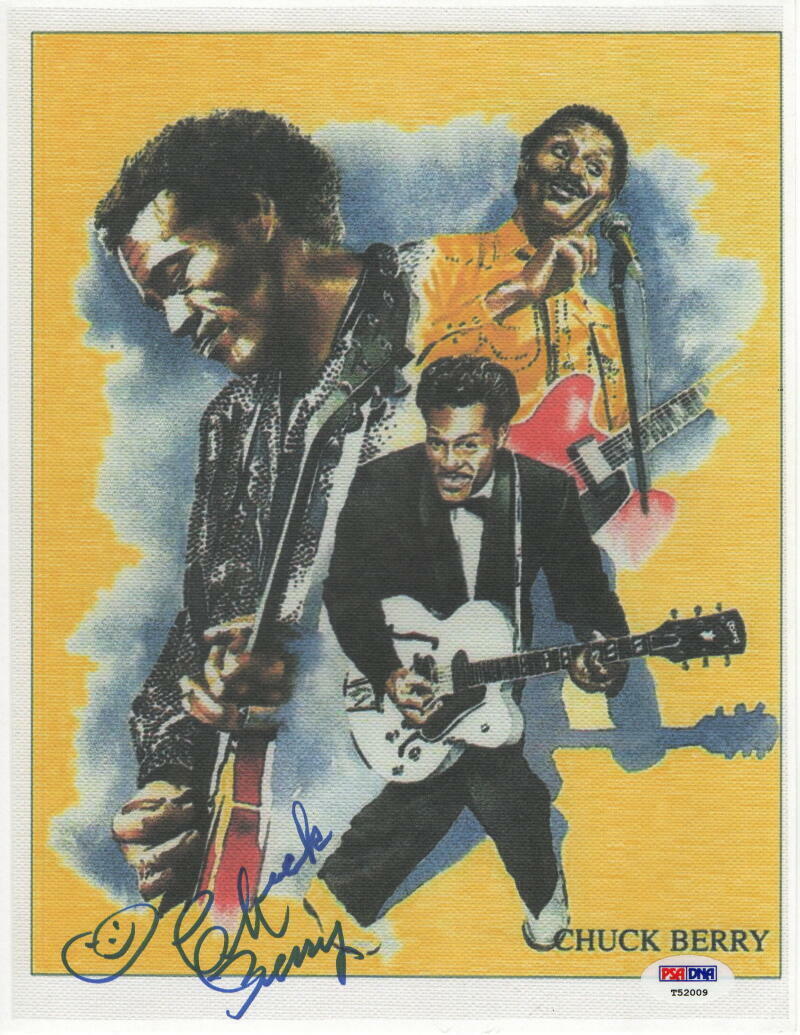 CHUCK BERRY SIGNED AUTOGRAPH ART PRINT - FATHER OF ROCK AND ROLL, LEGEND, PSA