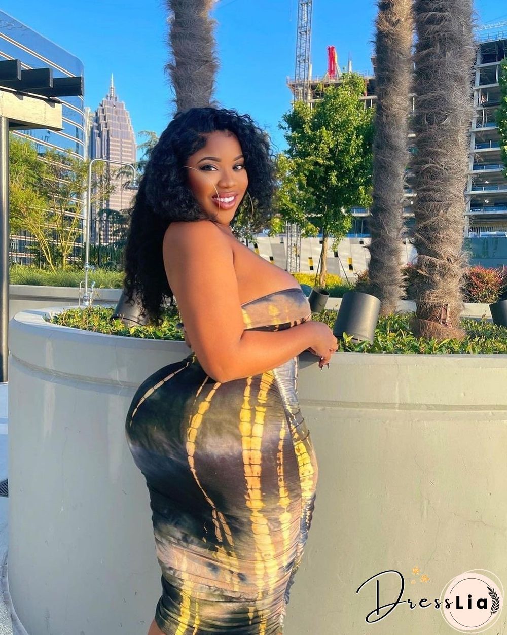 Summer Tie Dye Plus Size Fashion Clubwear Strapless Crop Top Maxi Skirts Women Sexy Two Piece Set