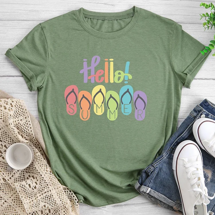 🛒New in-Hello summer Round Neck T-shirt-013749