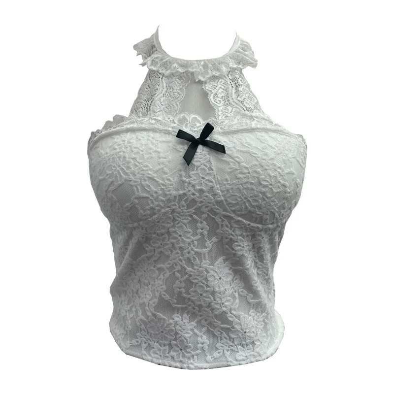 Nigikala Nigikala Shot With Chest Pad Hanging Neck Lace Sexy Sling Vest Short Babes Bottom Sleeveless Top 9196