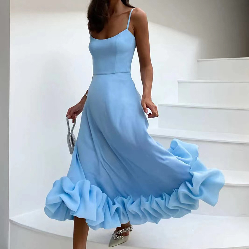 Mature Women Summer Fashion Suspenders Large Flower Swing Three-dimensional Flower A- Line Skirt Dress