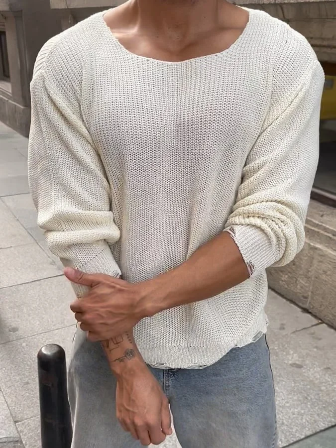 Men'S Fashion Loose Large Crew Neck Long Sleeve Sweater 