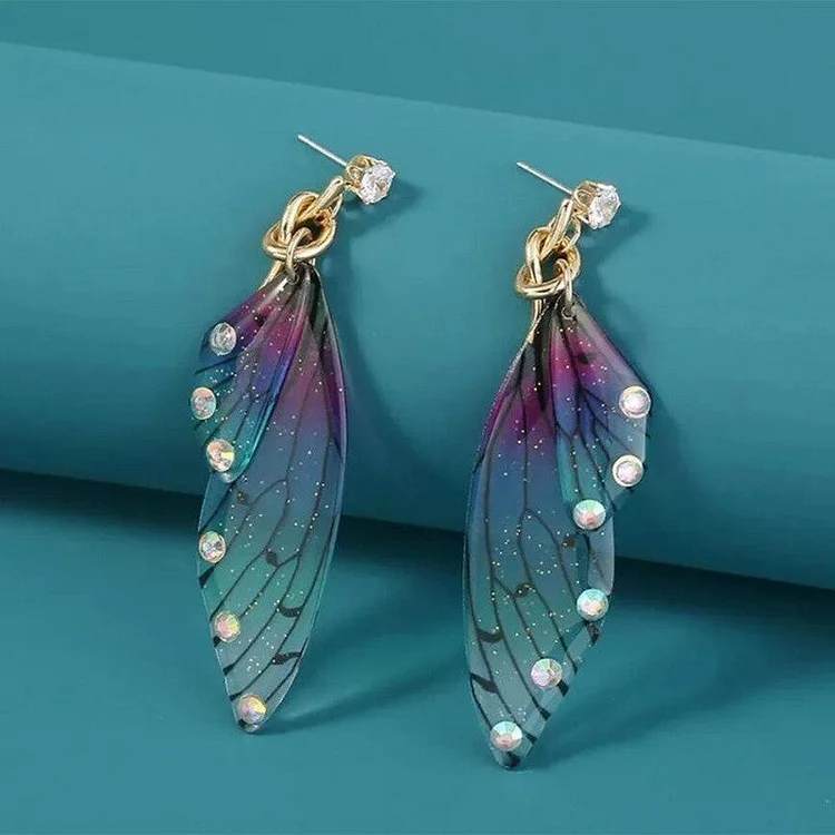 Fashion Ombre Butterfly Wing Rhinestone Decor Drop Earrings