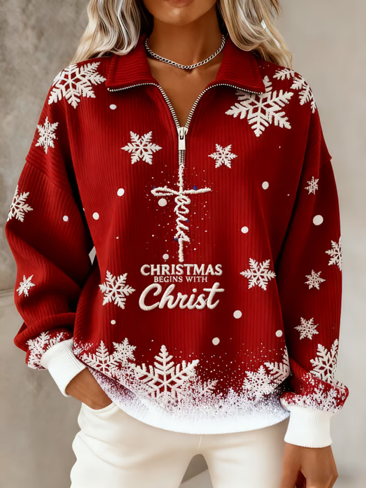 Women's Casual Faith Print Knit Sweatshirt wearshes