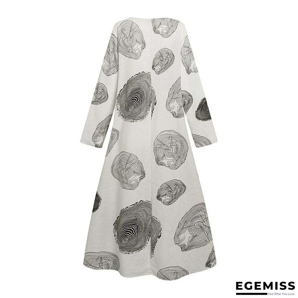 Autumn Women's Print Large Pocket Long Sleeve Casual Retro Dress Black Dresses | EGEMISS