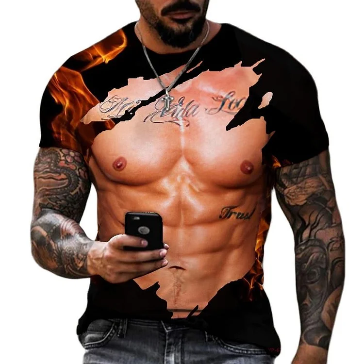 Funny 3D Printed Muscle Summer Short Sleeve Men's T-Shirts at Hiphopee