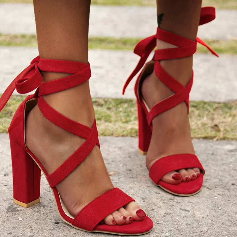 Women' European And American Style Herringbone Suede High Strappy Heels