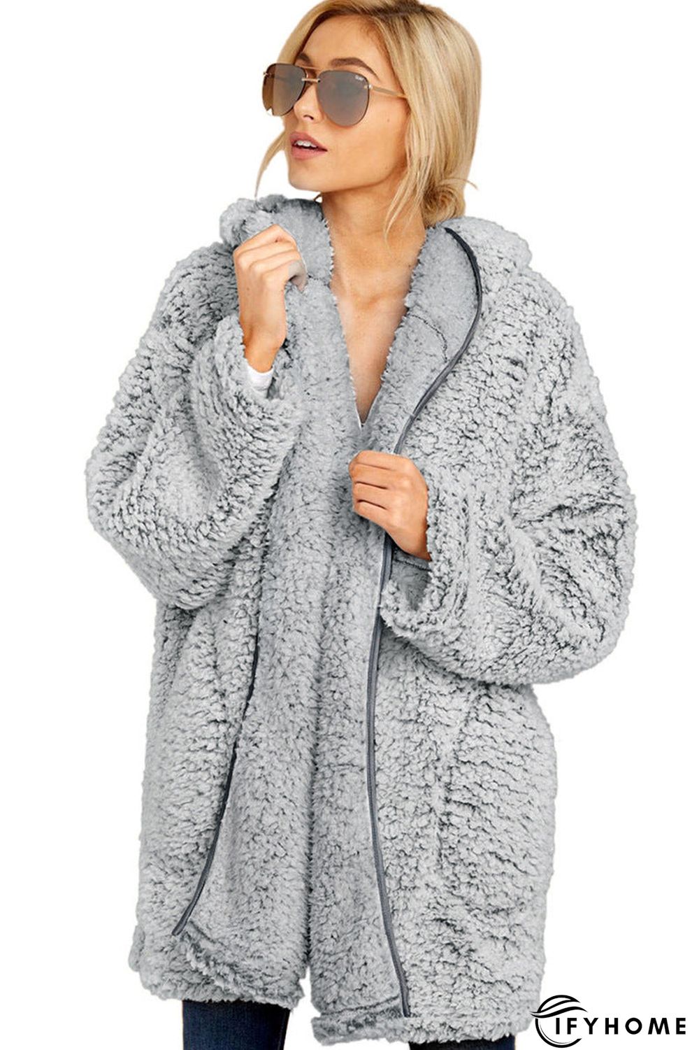 Fleece Thickened Hooded Jacket Women's Mid-length Loose Casual Jacket | IFYHOME