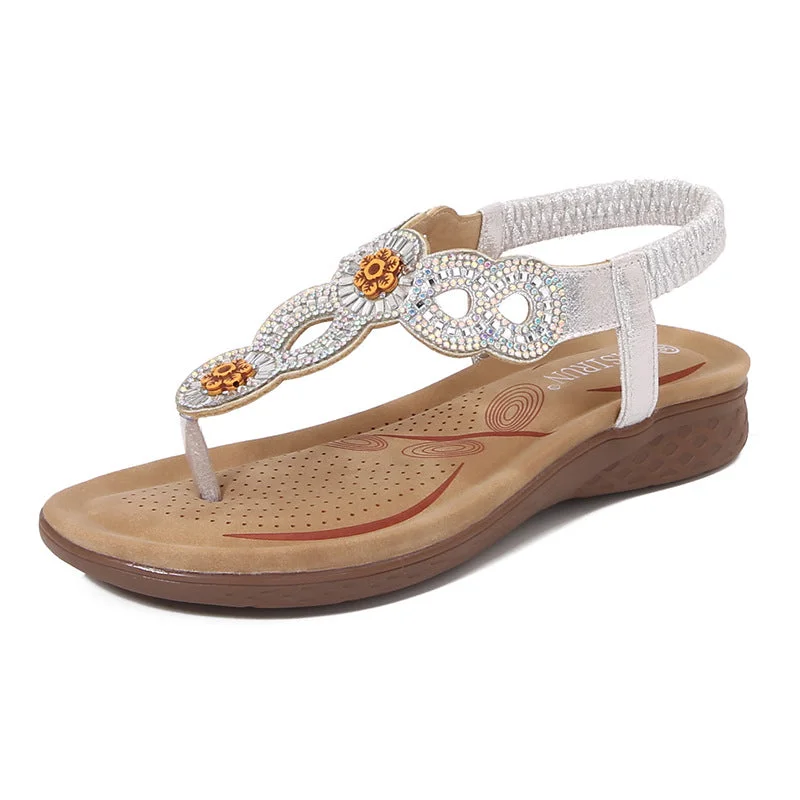 Ladies' Bohemian Rhinestone Flip Toe Thick-Soled Sandals