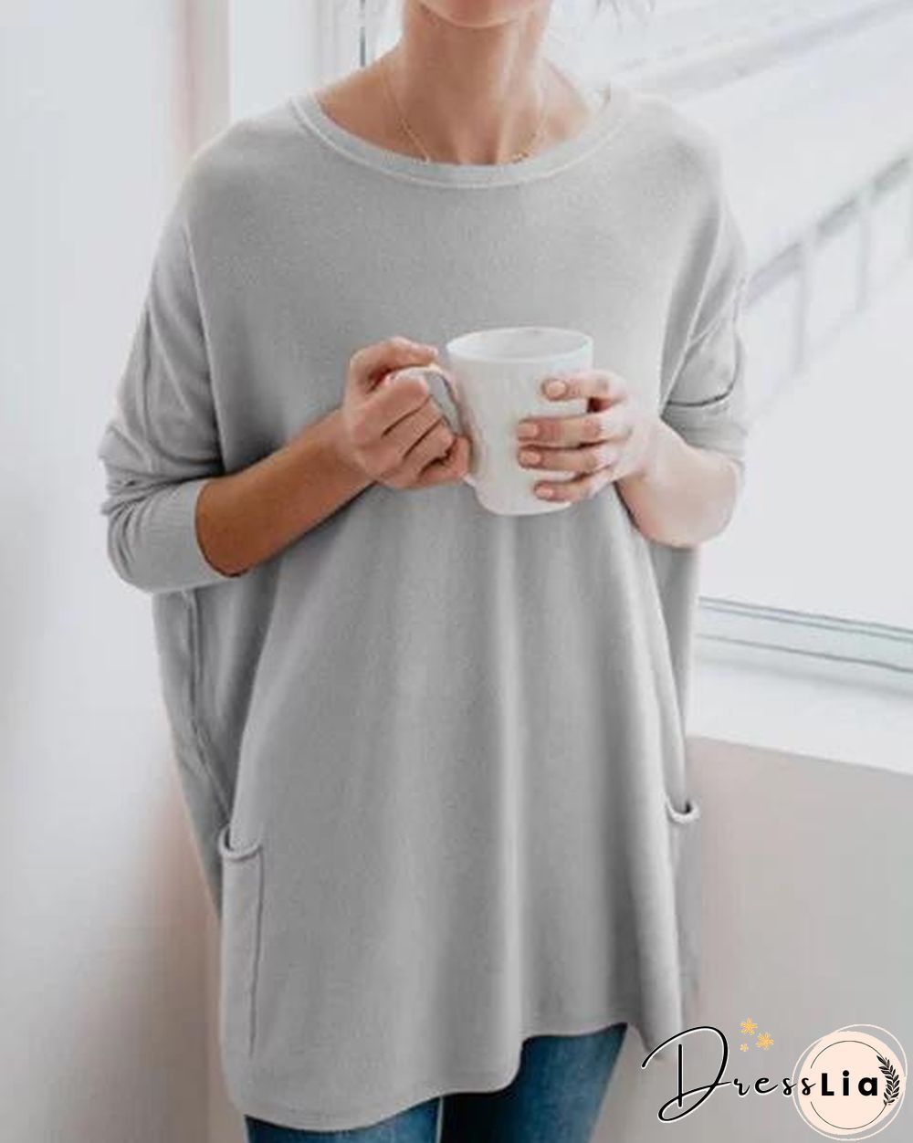 Crew Neck Loose Long Sleeve Fall Casual Shirts & Tops