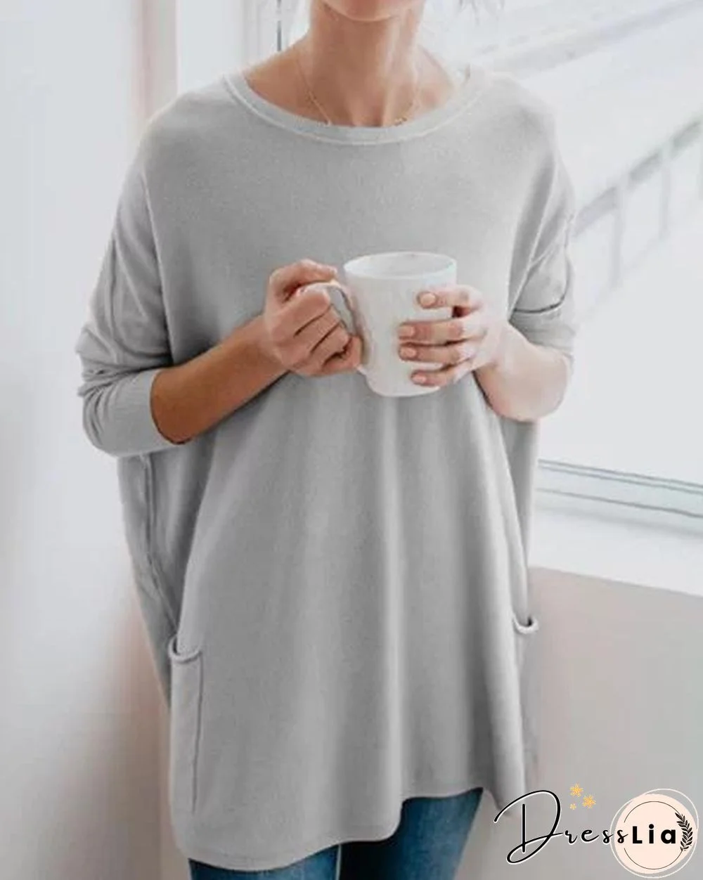 Crew Neck Loose Long Sleeve Fall Casual Shirts & Tops