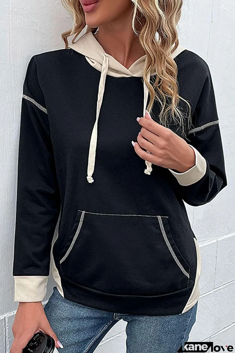 Contrast Drawstring Detail Drop Shoulder Hoodie