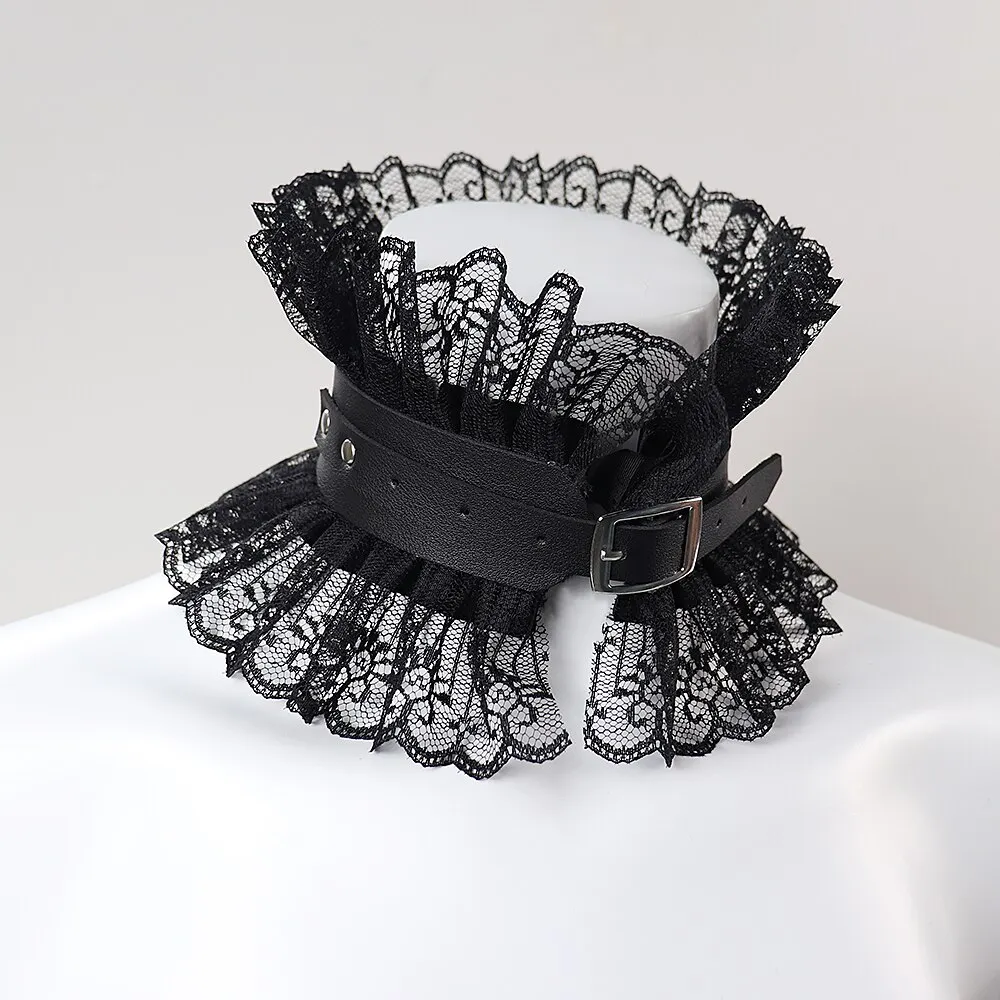 Billionm Dark Style Exaggerated Princess Collar Gothic Accessories Black Leather Lace Cold Vintage Lolita Aesthetic Chain Necklace