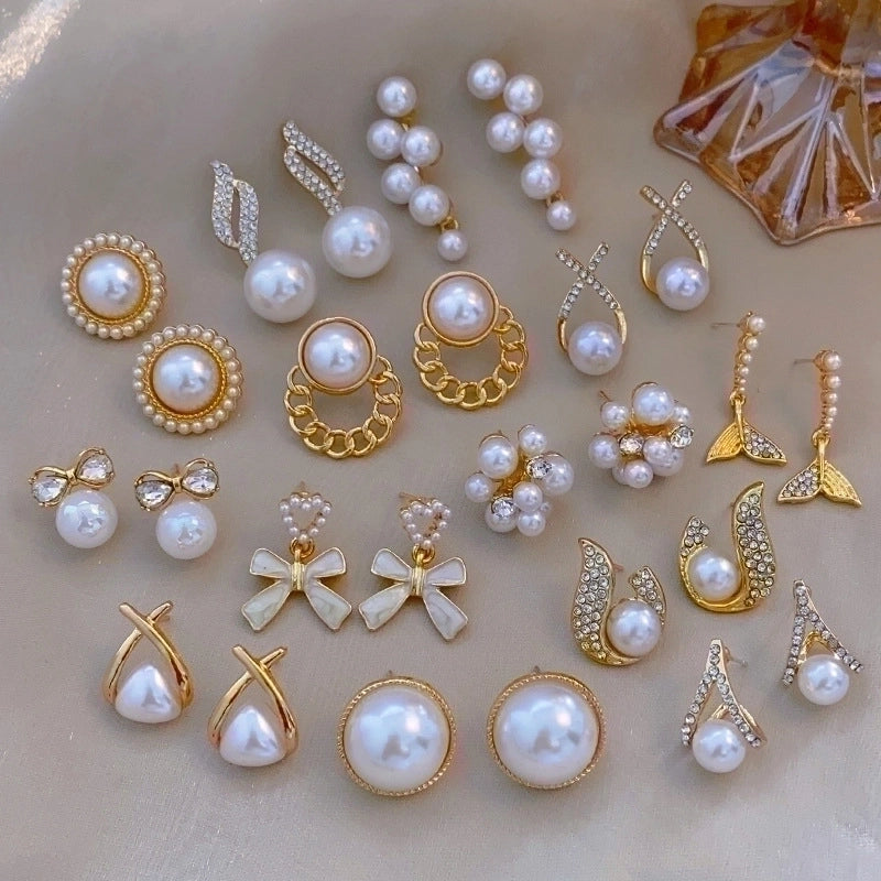 1 Pair Elegant Minimalist Streetwear Flower Bow Knot Plating Inlay Alloy Artificial Pearls Zircon Ear Studs