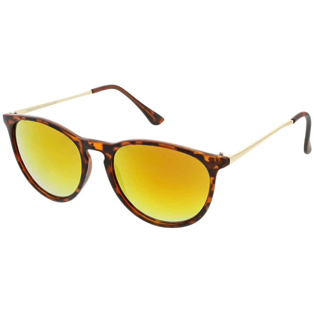 Modern Horn Rimmed glasses Metal Arms Round Mirrored Lens 52mm