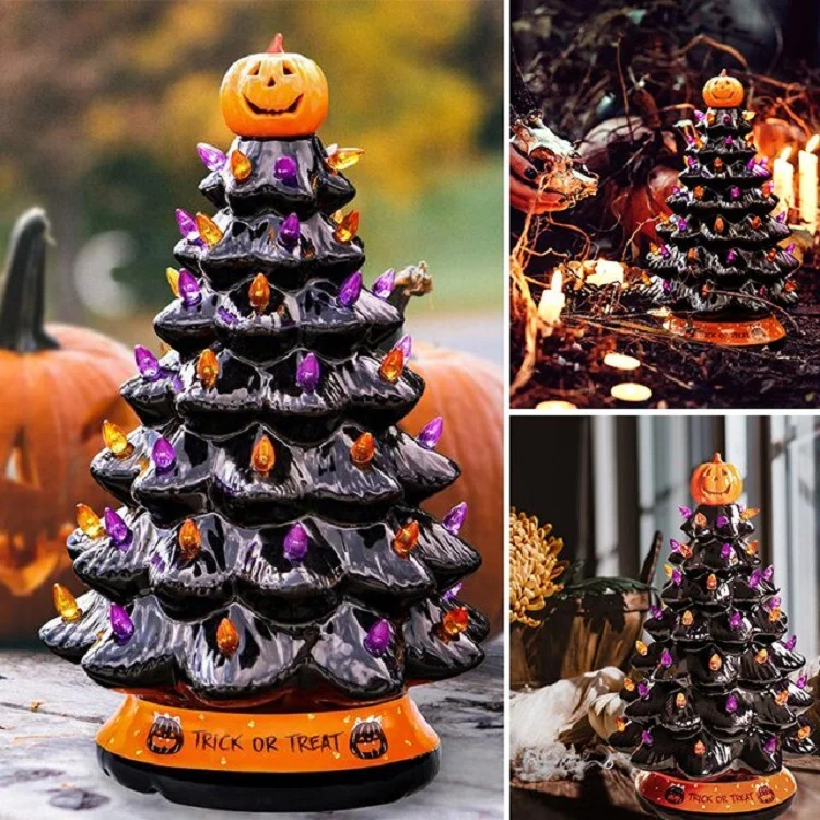 Ceramic Tree Decoration - Multicolor Bulbs Halloween Tree