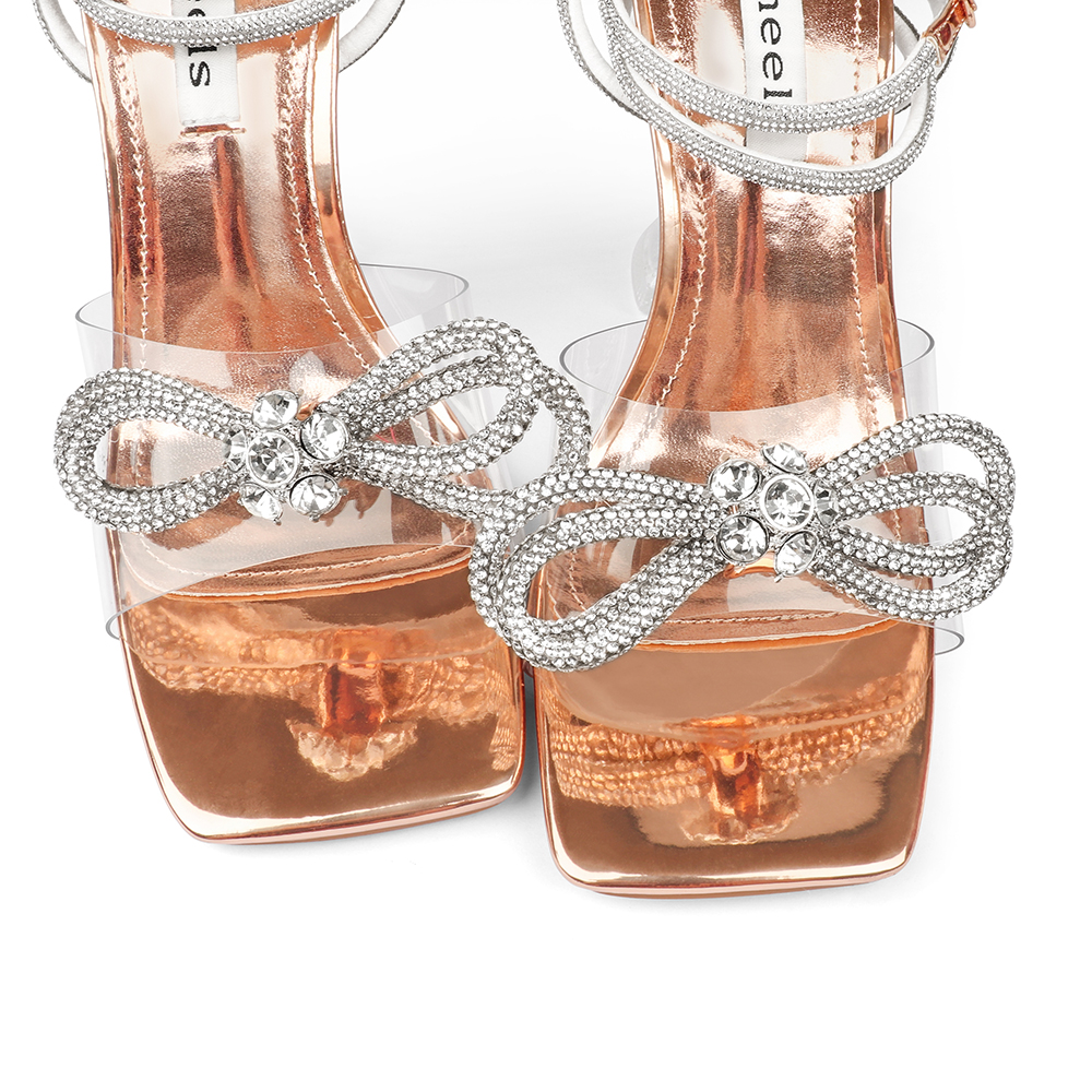 9.5cm/3.74 Double Bow Crystallized High Heels Champagne Gold