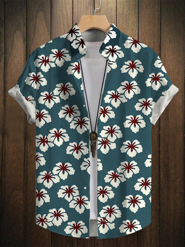 Men's Vintage Flower Art  Print Shirt