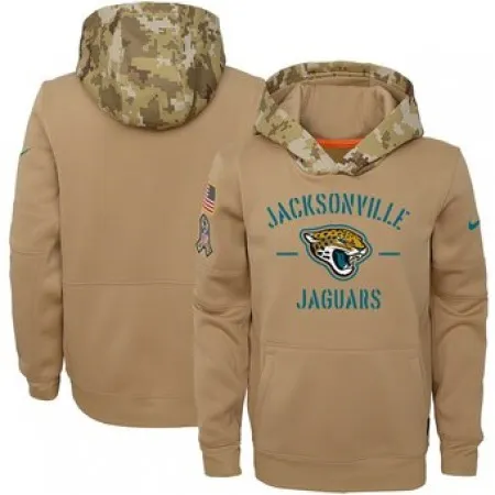 Youth Jacksonville Jaguars Khaki 2019 Salute to Service Therma Pullover Hoodie