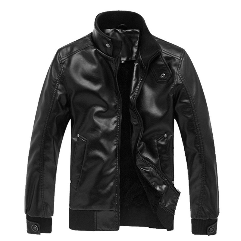 men Faux Leather Jacket Fashion Autumn Motorcycle Pu Leather Stand Collar Coat Winter Outerwear