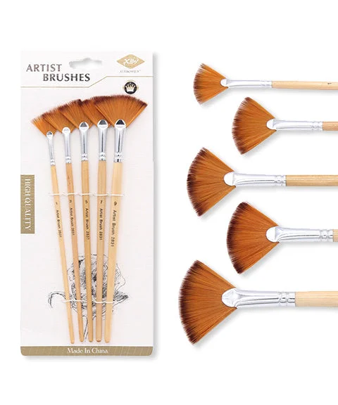 5 Pcs Nylon Hair Fan Paint Brush Set