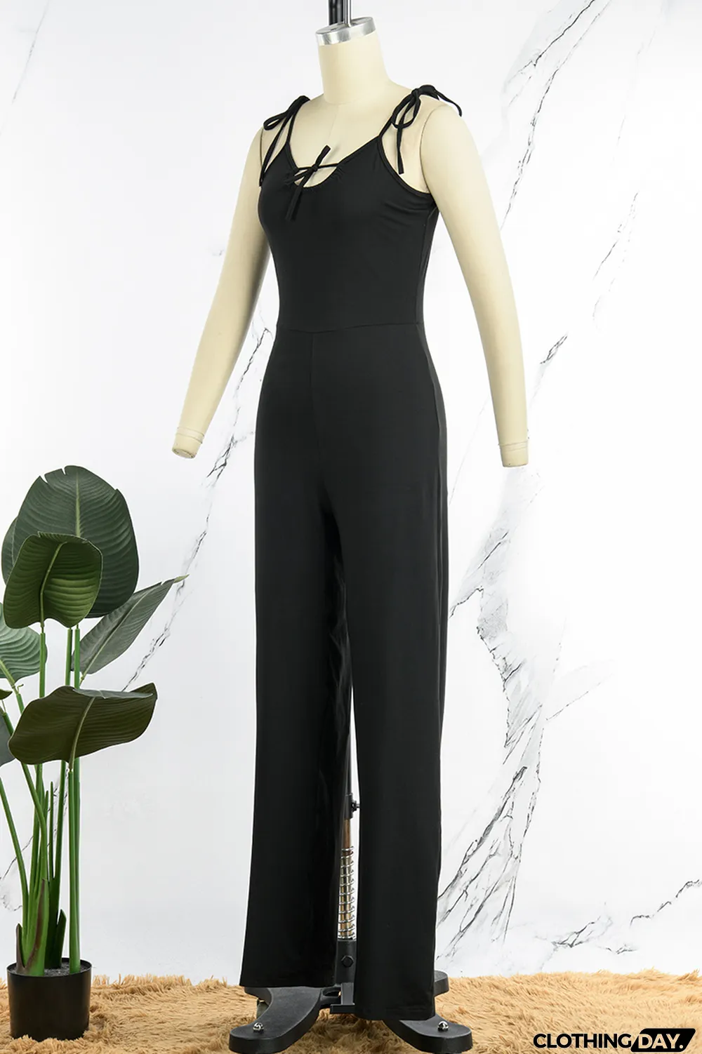 Blue Sexy Casual Solid Bandage Backless Spaghetti Strap Regular Jumpsuits