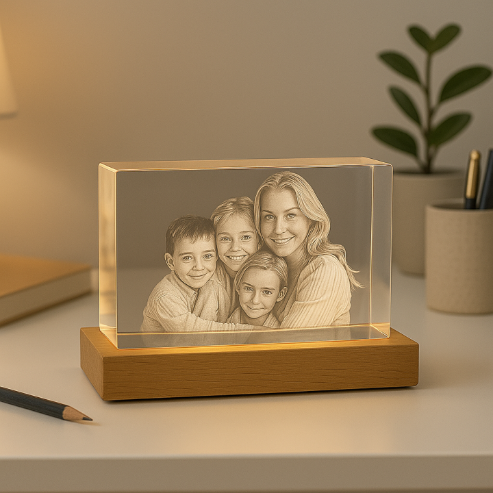 3D crystal engravings of family photos