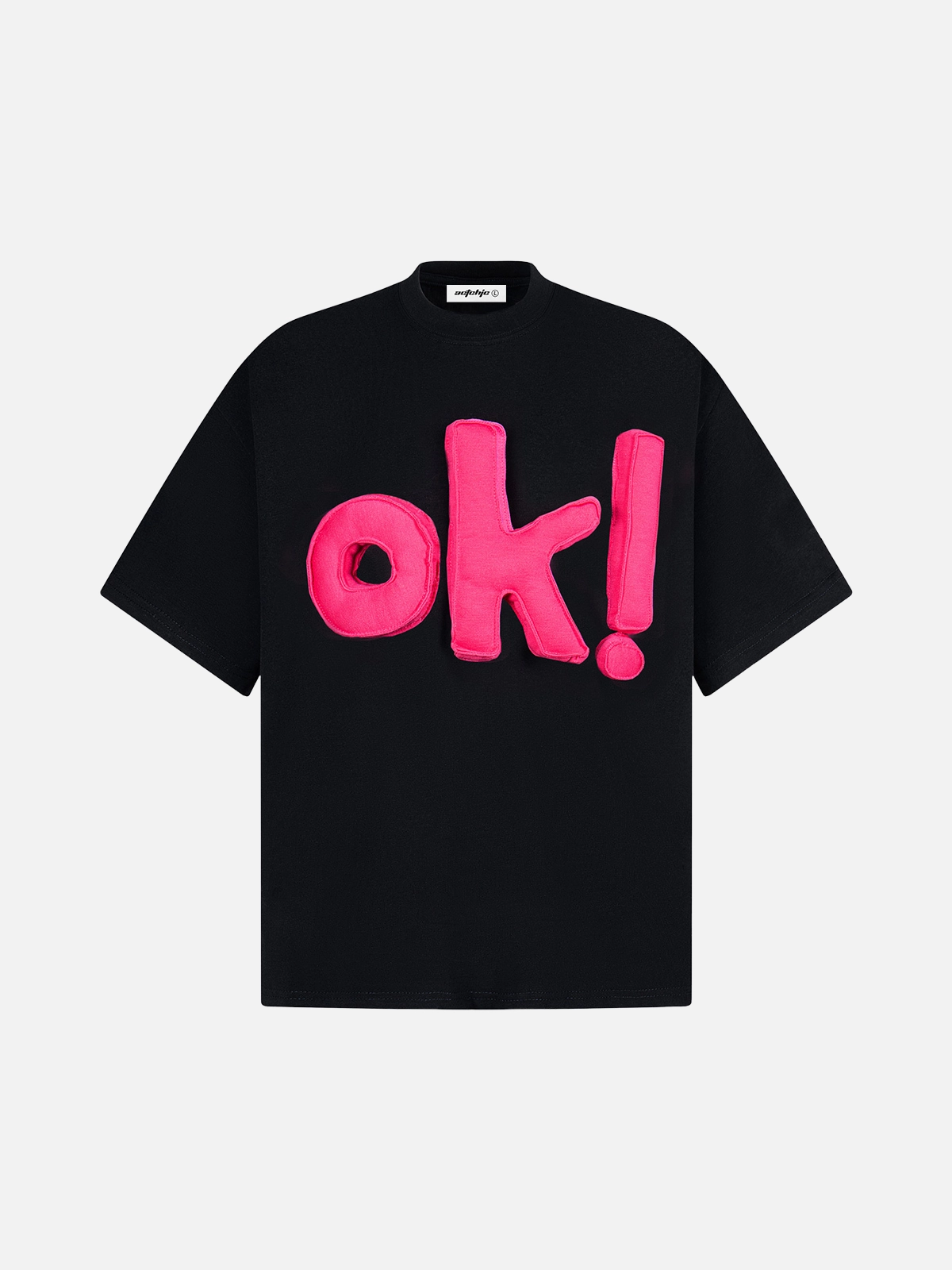 Black Act Chic Vintage Letter "OK" 3D Cotton Tee Front