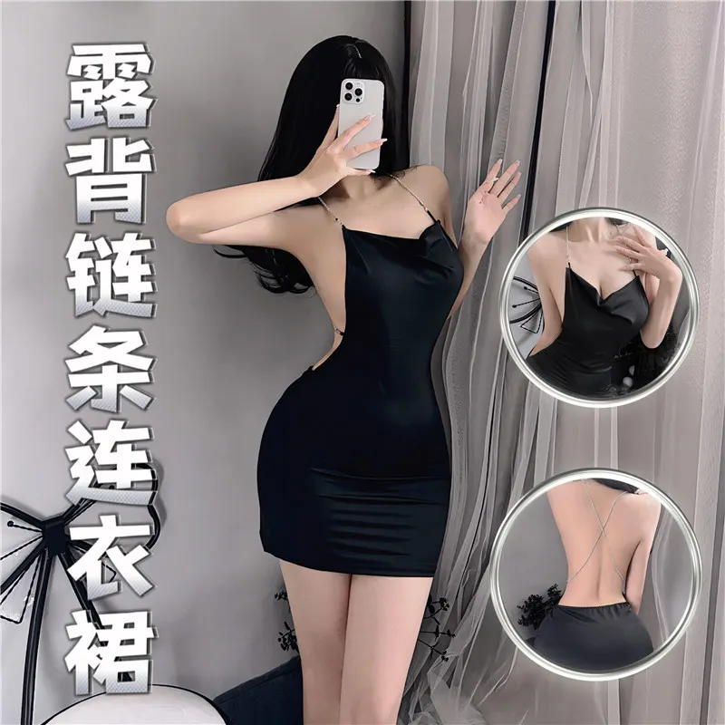 Churchf Tiffinty Sling Dress Lingerie Role-Playing Uniform Silver Silk Shiny Hot Lady Night Club Pajamas
