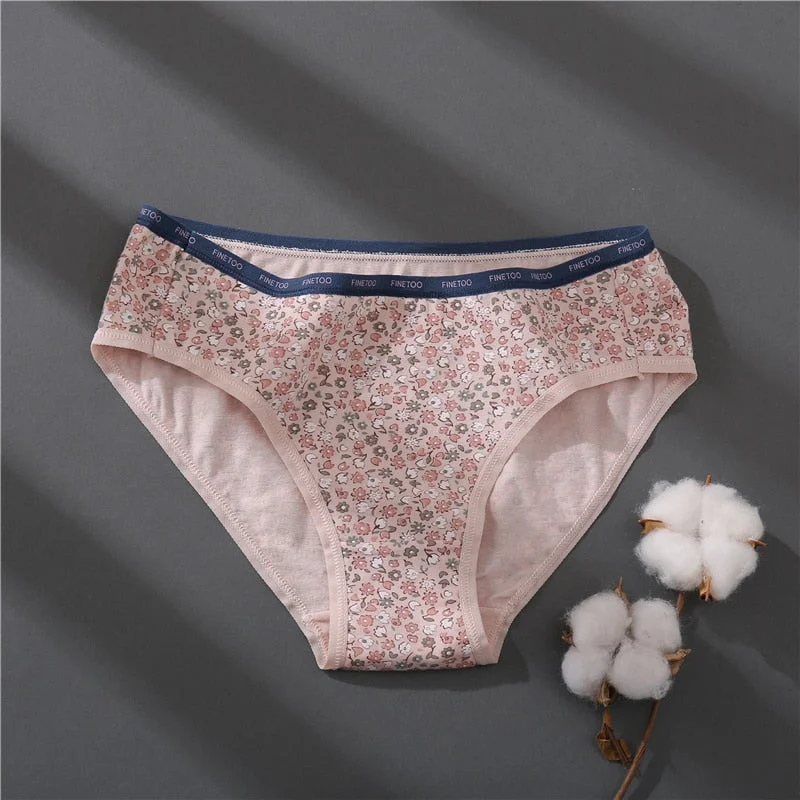 FINETOO Women 1Pc/2Pcs Cotton Panties Female Print Briefs Sexy Low-Rise Underpants Girls Cute Plus Size M-2XL Intimates Lingerie