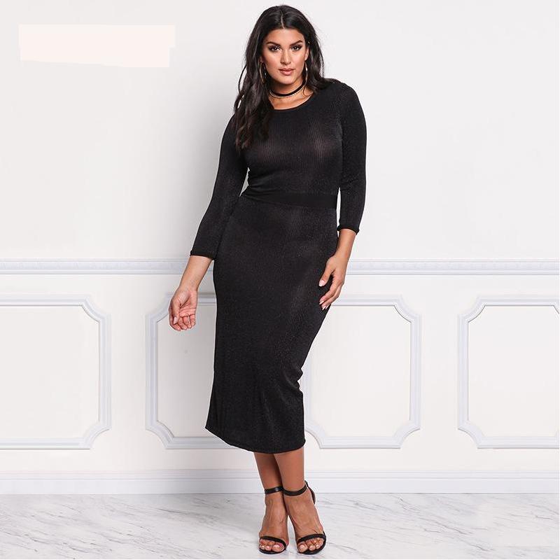  thdmladies Solid Color Knitted Long-sleeved Bottom Dress thedmladies