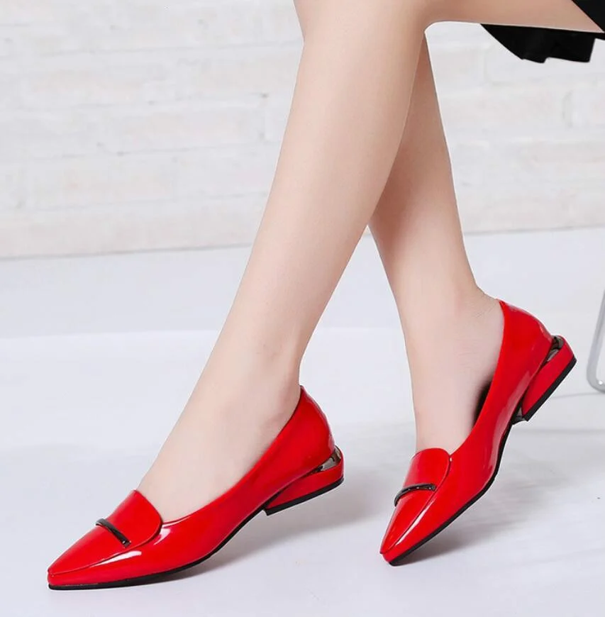 2020 Elegant Red Pointed Toe Flat Shoes Women Patent Leather Flats Fashion Slip On Ladies Shoes Lady Slip On Ballet Office Shoes