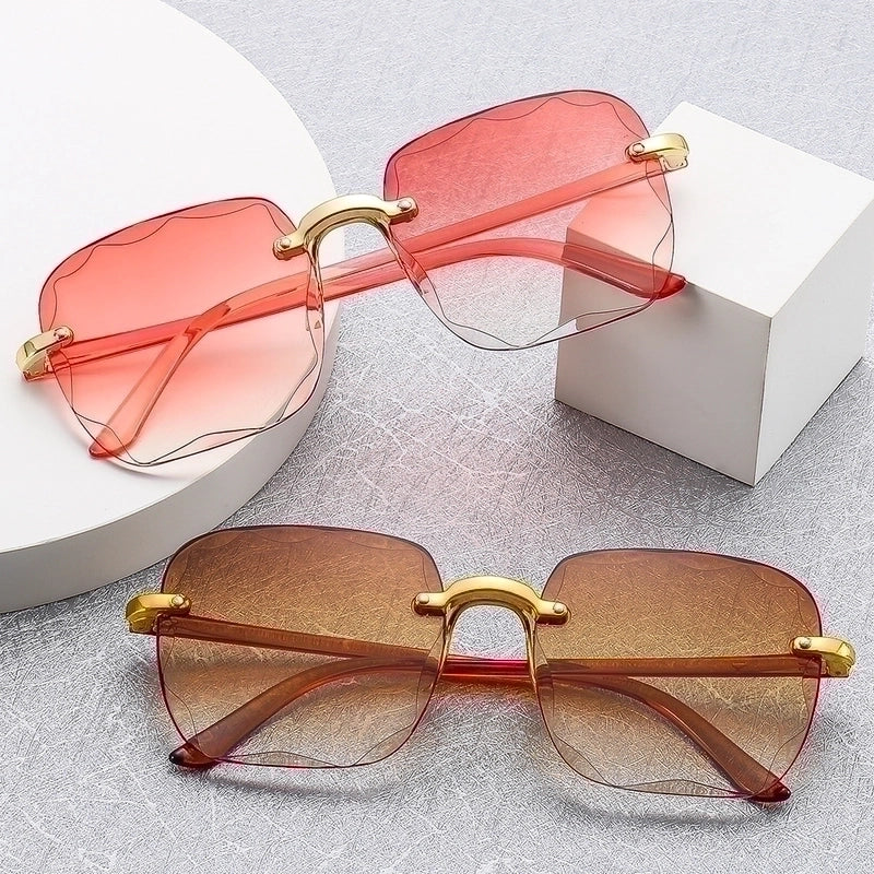2 Pieces Fashion Gradient Color Pc Square Frameless Women’S Sunglasses
