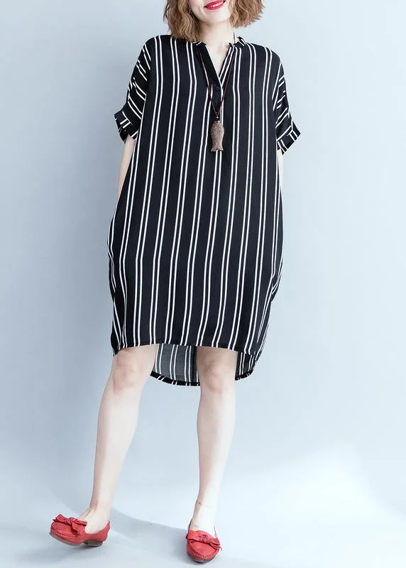 Modern black Wardrobes striped Plus Size summer shirt Dress