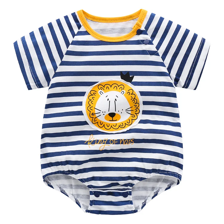 Baby Tiger Navy Style Striped Short Sleeve Cotton Bodysuit