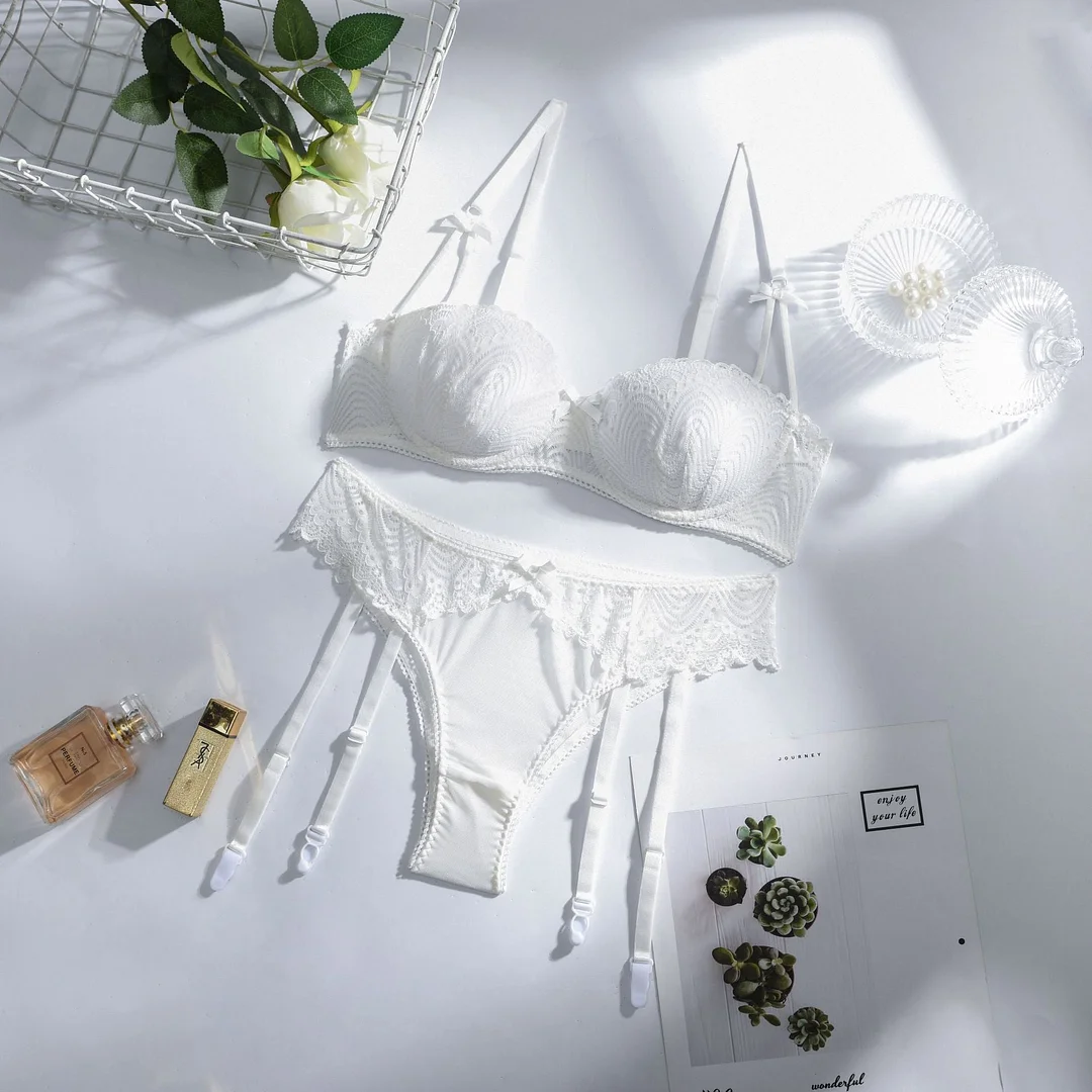 Yimunancy 2-Piece Lace Bra Set Women Bra + Panty Underwear Set Ladies Black Sexy Lingerie Set